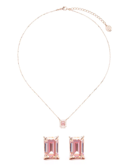 Swarovski Millenia Octagon Cut Necklace And Earrings Set In Pink