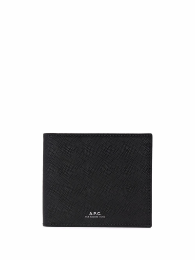 A.p.c. Black Billfold Wallet With Logo Print