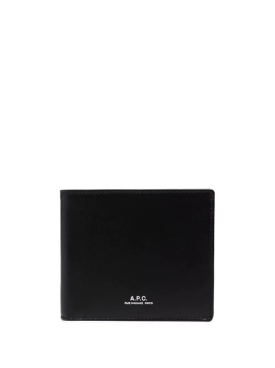 Apc Logo Print Leather Billfold Wallet In Black