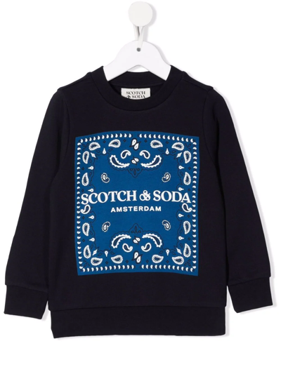 Scotch & Soda Teen Bandana Logo-print Sweatshirt In Blue