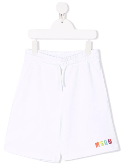 Msgm Teen Logo-print Track Shorts In White