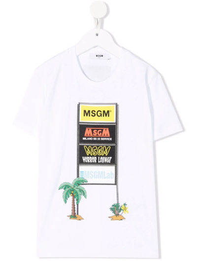 Msgm Kids' Logo-print Cotton T-shirt In White