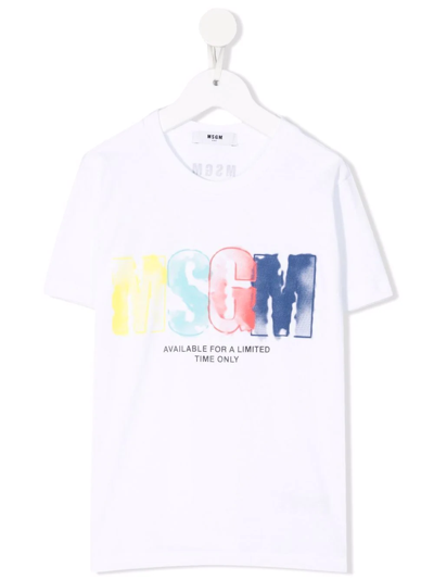 Msgm Kids' White T-shirt With Multicolor Print In Bianco