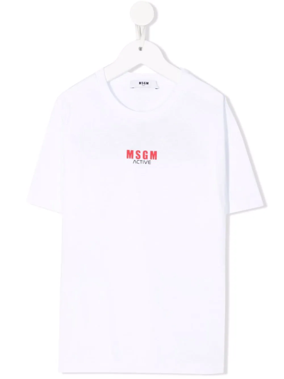 Msgm Kids' Logo-print Cotton T-shirt In White