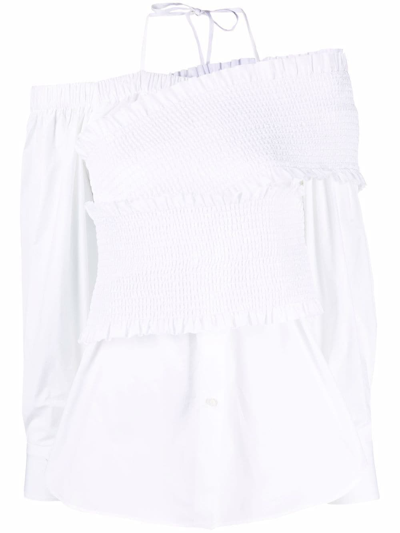 Msgm Off-shoulder Cotton Blouse In White