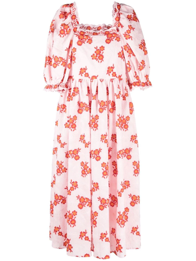 Vivetta Dress With Colored Floral Embroideries - Atterley In Pink