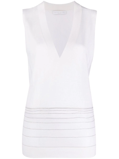 Fabiana Filippi Metallic-stripe V-neck Top In White