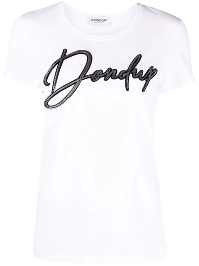 Dondup Crystal Embellished Logo T-shirt In White