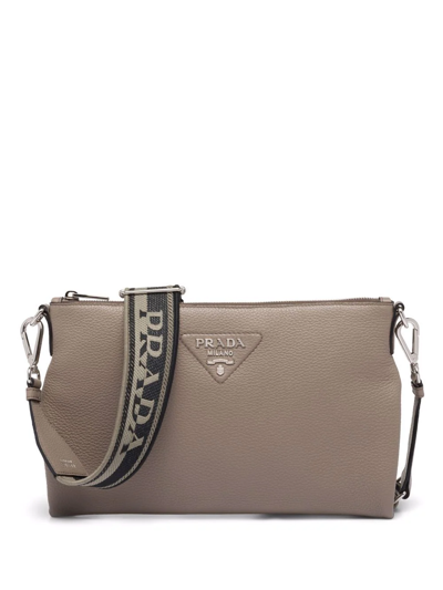 Prada Flou Logo-plaque Shoulder Bag In Grey