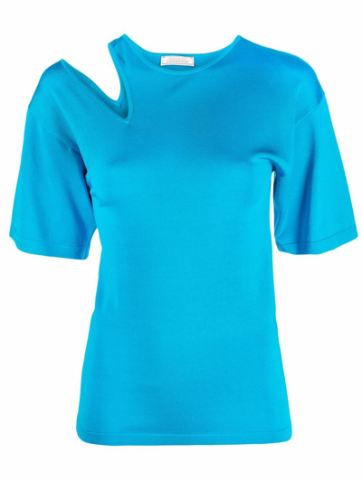 Nina Ricci Shoulder Cutout Milano Stitch T-shirt In Blue