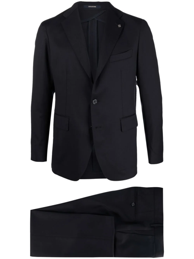 Tagliatore Tailored Blue Wool Suit With Notch Lapel
