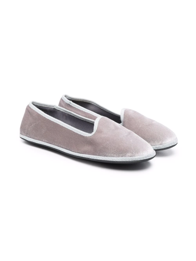 Siola Kids' Slip-on Velvet-effect Loafers In Grey