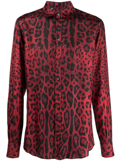 Dolce & Gabbana Leopard-print Long-sleeve Shirt In Red