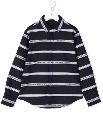 Balmain Teen Logo-print Striped Shirt In Blue