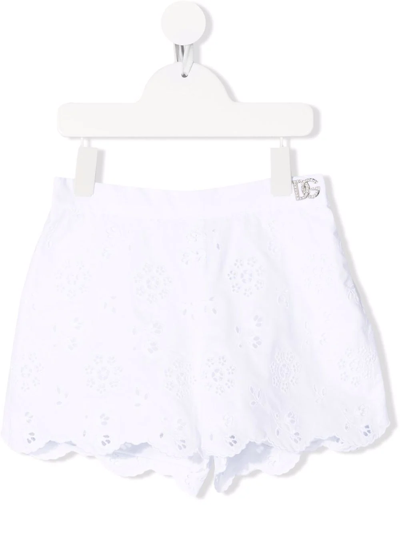 Dolce & Gabbana Kids' Floral-embroidered Lace Shorts In White