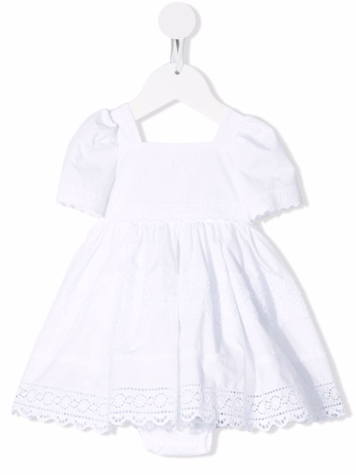 Dolce & Gabbana Babies' Lace-insert Poplin Dress And Bloomers Set In Bianco