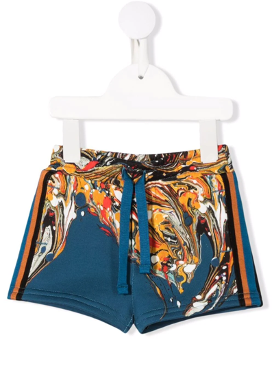 Dolce & Gabbana Babies' Marble-print Cotton Track Shorts In Blue