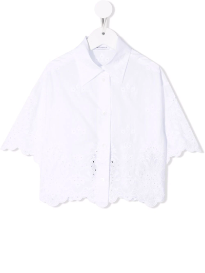 Dolce & Gabbana Kids' Lace-trimmed Embroidered Shirt In White