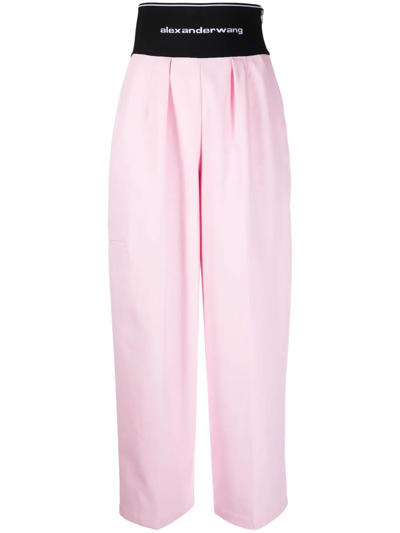 Alexander Wang Pressed-crease Logo-waist Straight Trousers In Pink