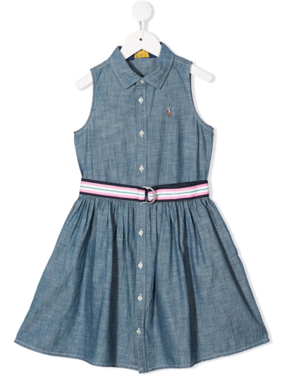 Ralph Lauren Kids' Light-blue Dress For Girl With Pony Logo