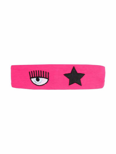 Chiara Ferragni Kids' Eyestar Embroidered Cotton Headband In Dunkelrosa