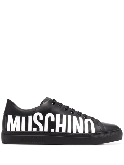 Moschino Logo-print Leather Sneakers In Black