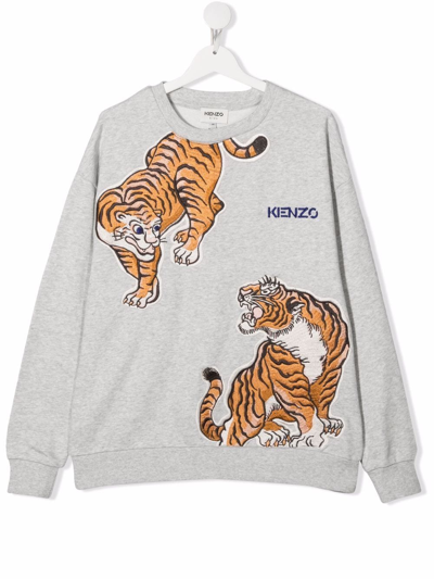 Kenzo Kids' Grey Sweatshirt For Boy With Tigers