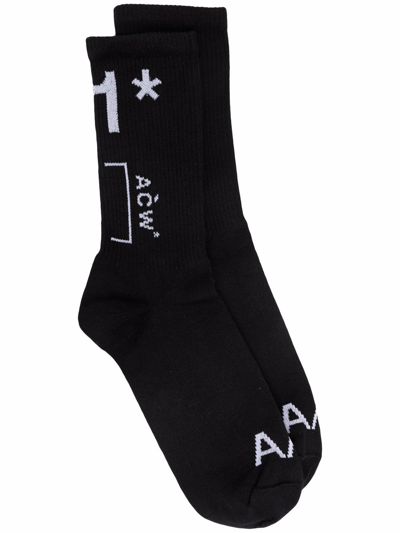 A-cold-wall* Knitted Jacquard Sock Black Socks With Yellow Logo In Nero