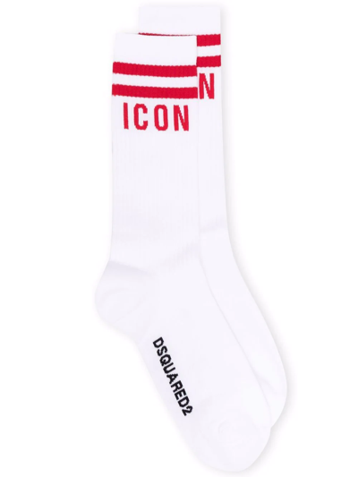 Dsquared2 Intarsia-knit Logo Socks In White