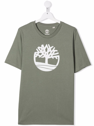 Timberland Teen Cotton Logo-print T-shirt In Green