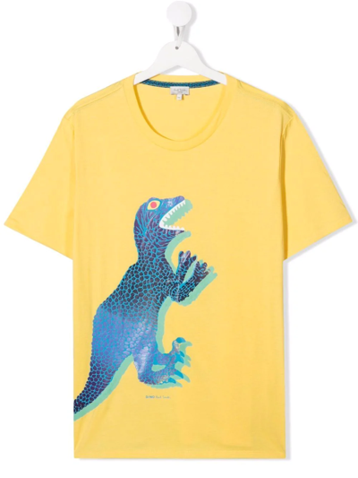 Paul Smith Junior Teen Organic Cotton Dino-print T-shirt In Yellow