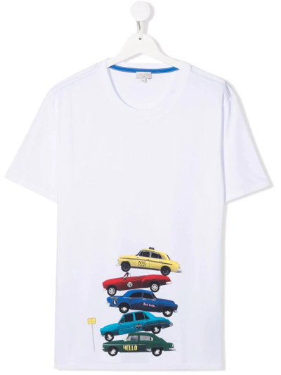 Paul Smith Junior Teen Pile-up Cars T-shirt In White