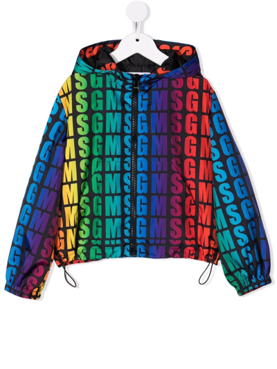 Msgm Kids' Zip-up Jacket With Multi In Black