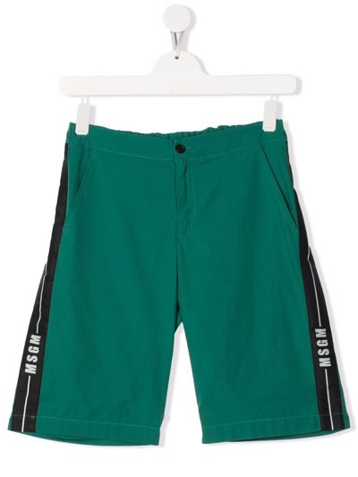Msgm Teen Logo-tape Elasticated Shorts In Green