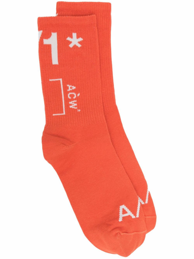 A-cold-wall* Intarsia-knit Logo Socks In Orange