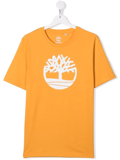Timberland Teen Organic Cotton Logo-print T-shirt In Yellow