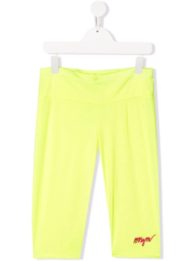 Msgm Teen Logo-embroidered Leggings In Yellow