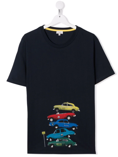 Paul Smith Junior Teen Pile-up Cars T-shirt In Blue