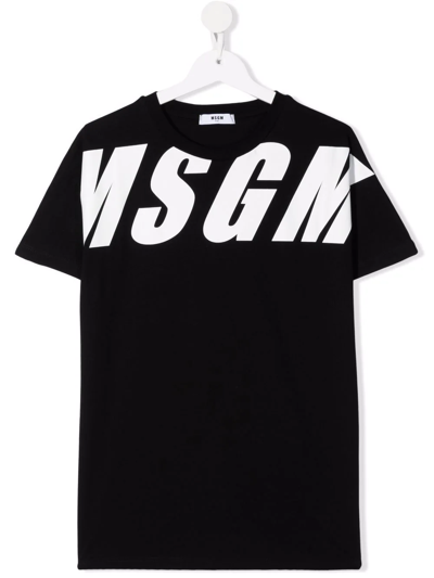 Msgm Boys Teen Black Cotton Logo T-shirt