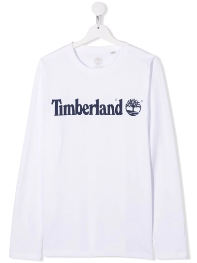 Timberland Teen Cotton Logo-print T-shirt In White