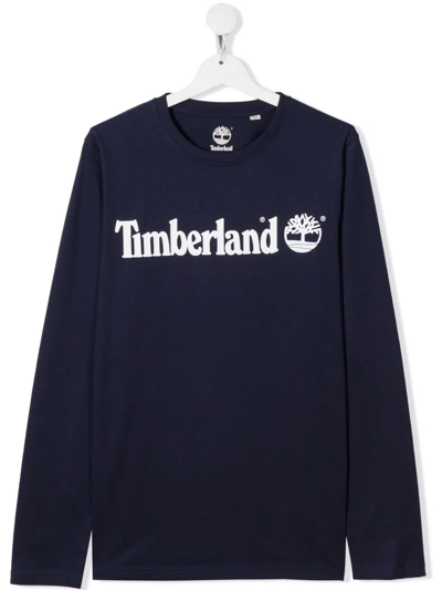 Timberland Teen Cotton Logo-print T-shirt In Blue