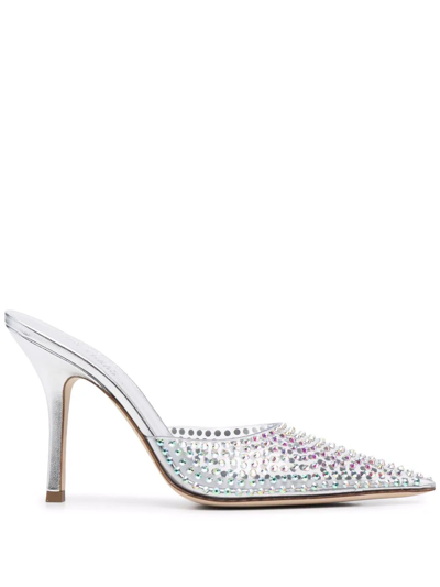 Paris Texas Pointed-toe Crystal-studded Pumps In Silver