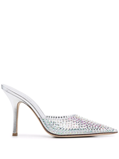 Paris Texas 95mm Hollywood Crystal-embellished Mules In Silver