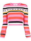 CHIARA FERRAGNI LOGO-INTARSIA STRIPED KNITTED TOP