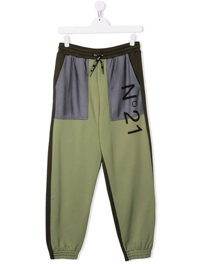 N°21 Teen Panelled Logo-print Trousers In Verde