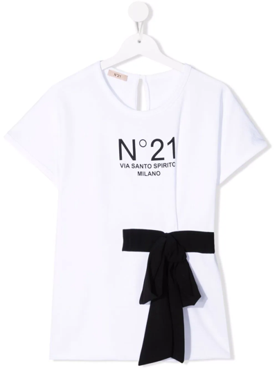 N°21 Kids' Front-bow Logo-print T-shirt In White