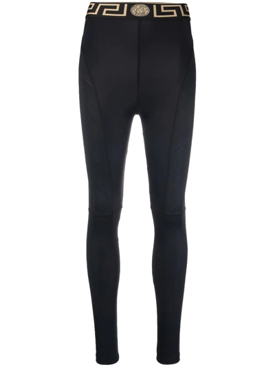 Versace Greca Waistband Performance Leggings In Black