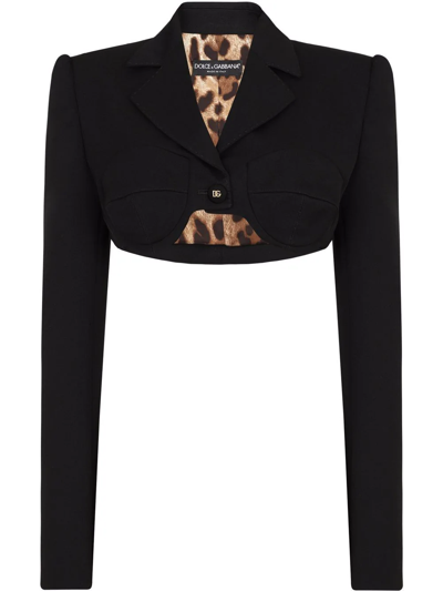 Dolce & Gabbana Cropped Virgin Wool Blazer In Black