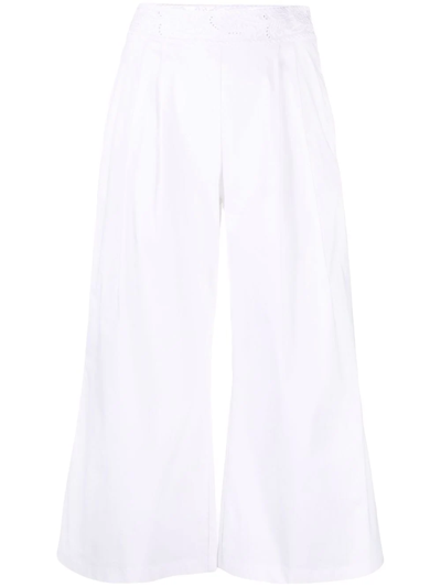 Ermanno Scervino White Cropped Wide-leg Trousers