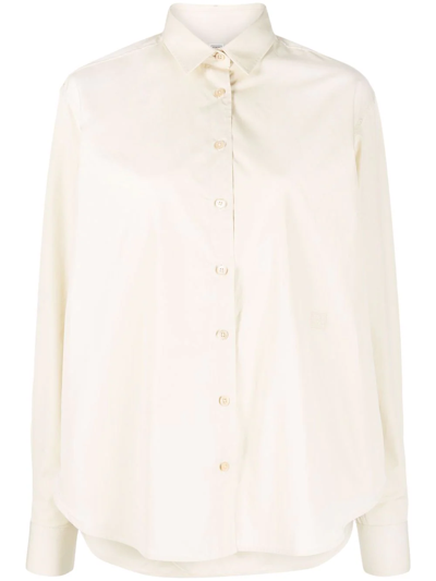 Totême Signature Long-sleeved Cotton Shirt In Beige